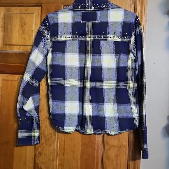 Free People Marfa Plaid Studded Button-Up Flannel Shirt - Picture 9 of 12